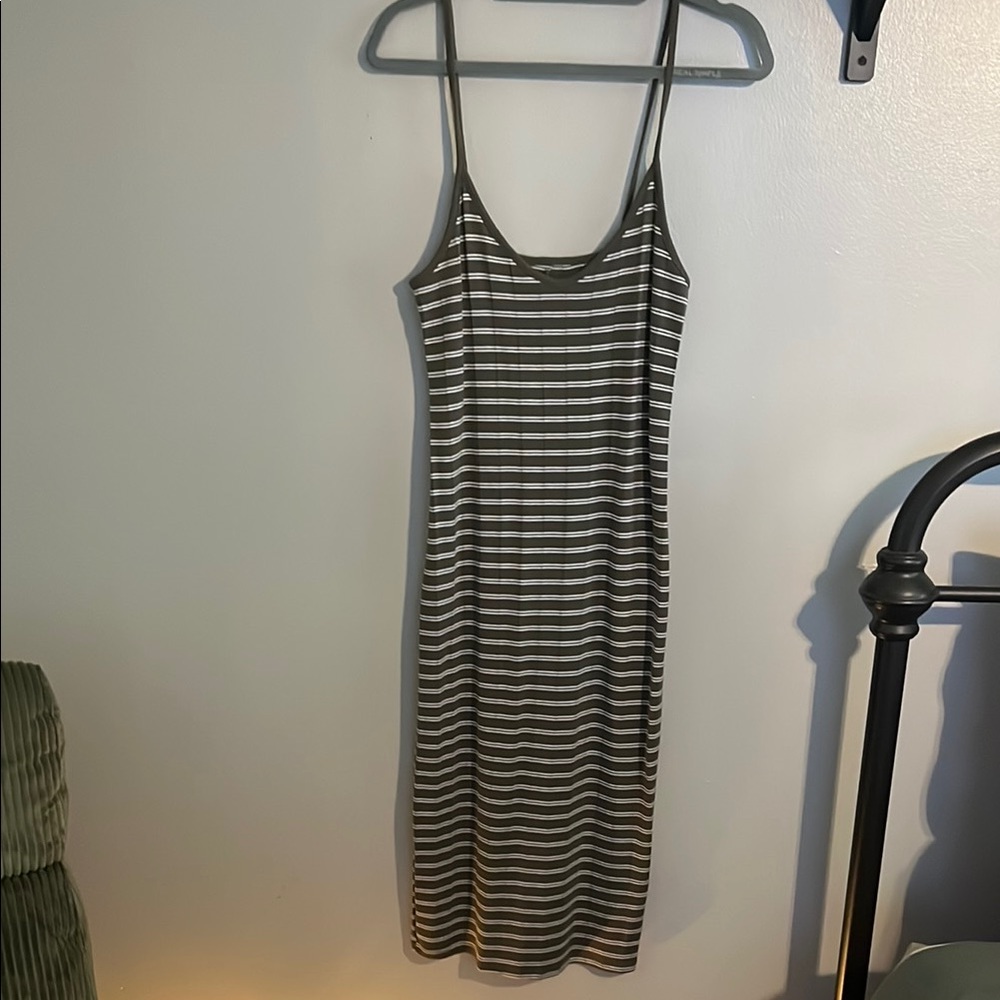 Striped Olive and White Women's Dress